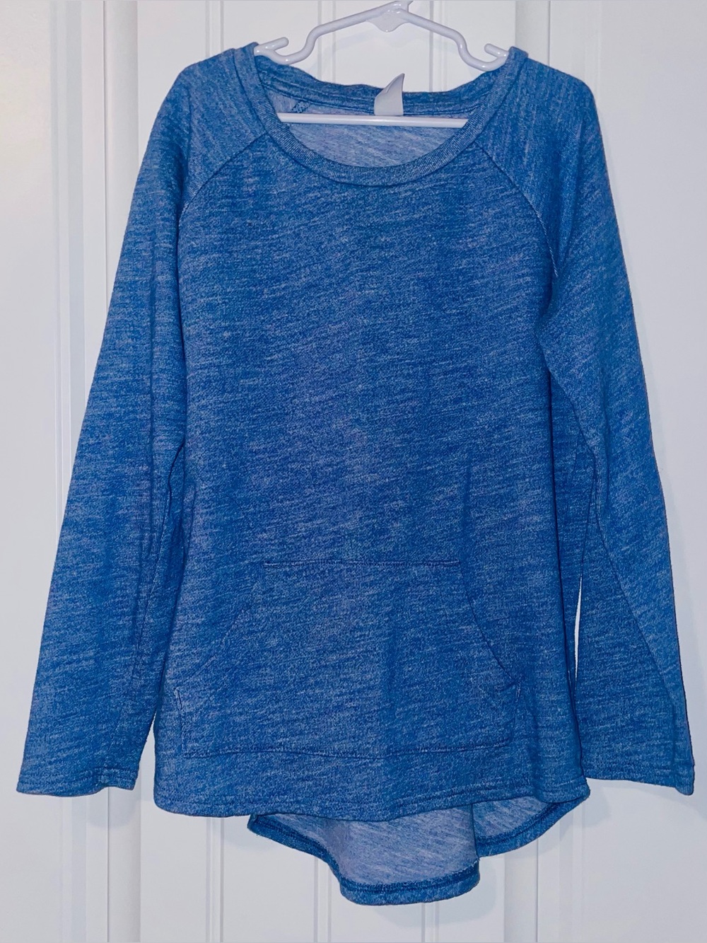 Old Navy Girls 10/12 Blue Tunic Sweatshirt Hi Low Hem Pouch Pocket
